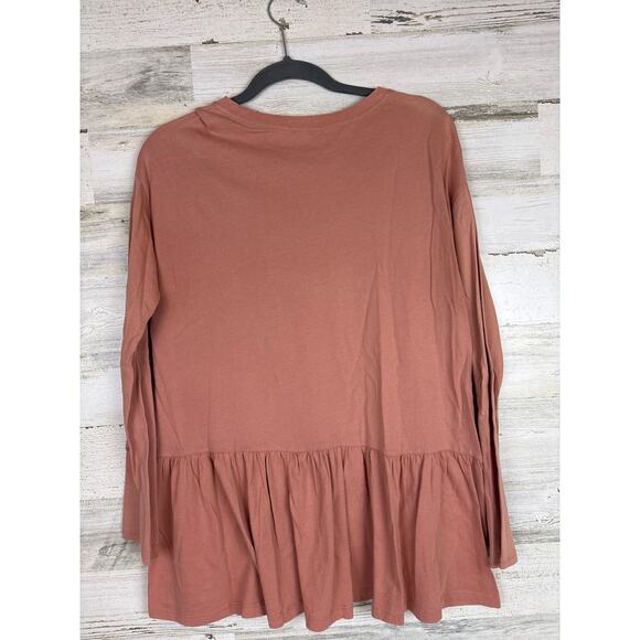 Zara Trafaluc Women’s M Salmon Boho Long Sleeve Peplum Blouse Top Shirt - Picture 2 of 3